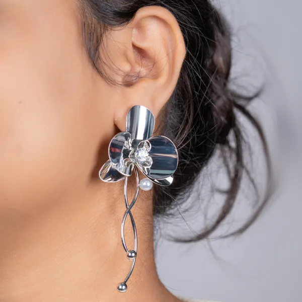 Silver_Chrome_Orchid_Studs_Anti_Tarnish_Earring_For_Women_And_Girls
