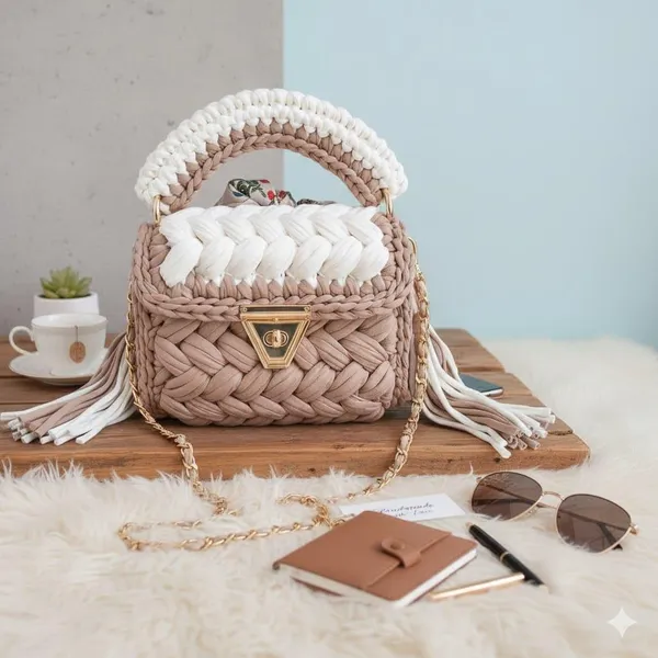 White_And_Beige_Crochet_Purse_Beige_For_Women