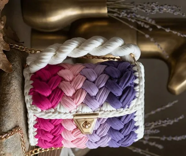White_And_Pink_And_Purple_Crochetb_Bag_White_For_Women