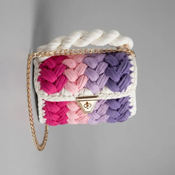 White_And_Pink_And_Purple_Crochetb_Bag_White_For_Women