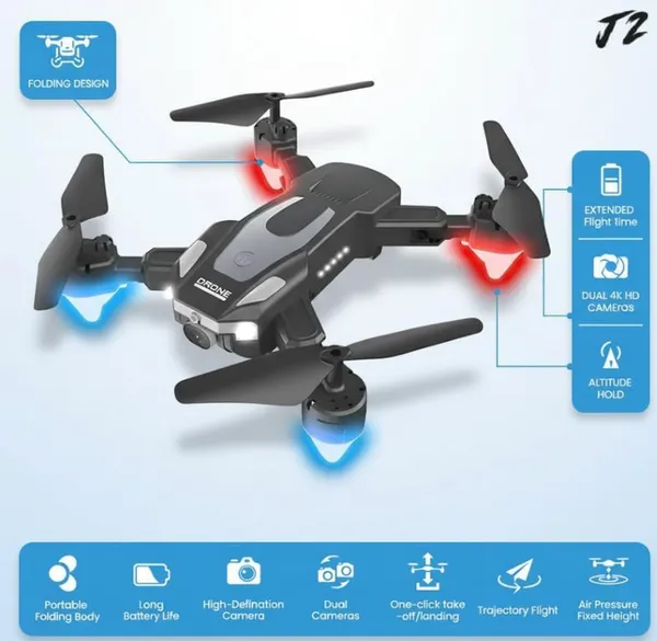 J2_Foldable_Drone_With_Hd_Dual_Camera_|_Remote_Control_Quadcopter_With_Altitude_Hold,_One_Key_Takeoff_&_Landing_|_Multiple_Flight_Modes_Drone_For_Kids_&_Beginners