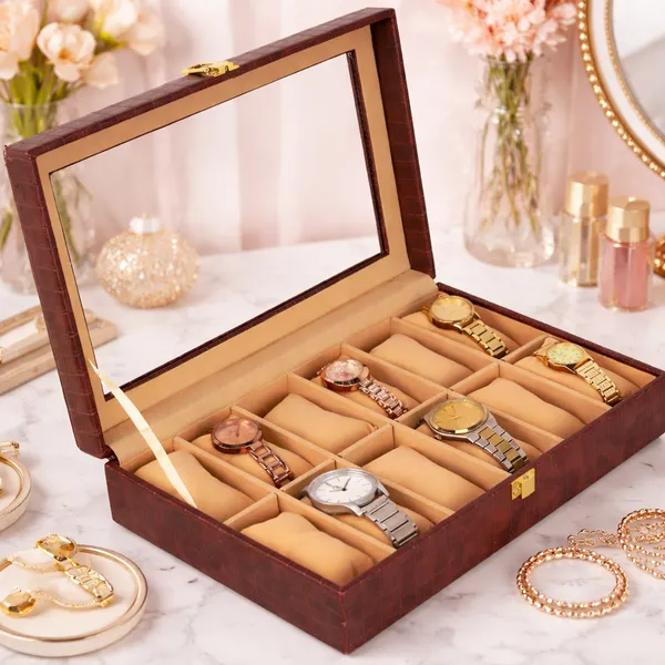 Brown_Premium_PU_Leather_12_Slot_Watch_Box_Organizer_For_Unisex