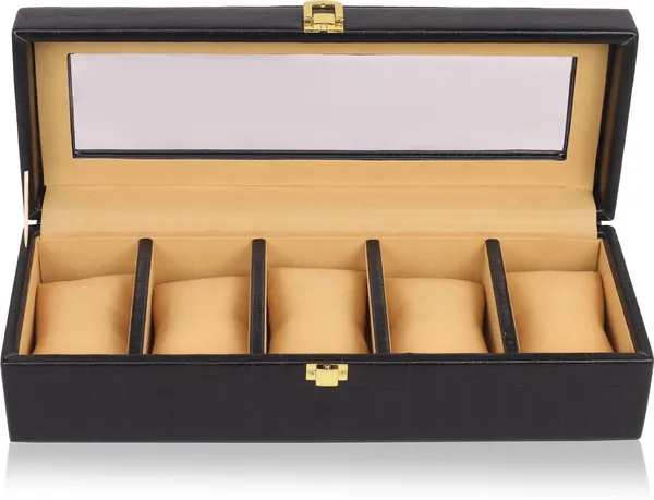 Black_And_Light_Tan_Luxury_Pu_Watch_Box_Organizer_For_Unisex