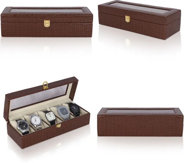Brown_Premium_PU_Leather_5_Slot_Watch_Case_Box_Unisex