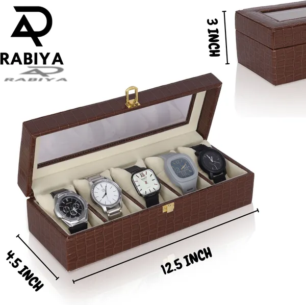 Brown_Premium_PU_Leather_5_Slot_Watch_Case_Box_Unisex