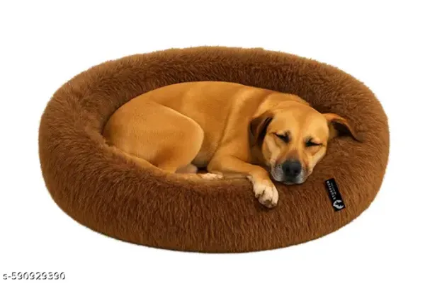 Stuffiva_Oval_Shaped_Faux_Fur_Pet_Bed_For_Dogs_Kittens_With_Reversible_Cushion_Washable_Cozy_And_Comfortable_Large_Brown