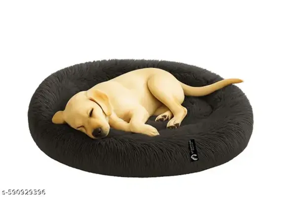 Stuffiva_Oval_Shaped_Faux_Fur_Pet_Bed_For_Dogs_Kittens_With_Reversible_Cushion_Washable_Cozy_And_Comfortable_Small_Black