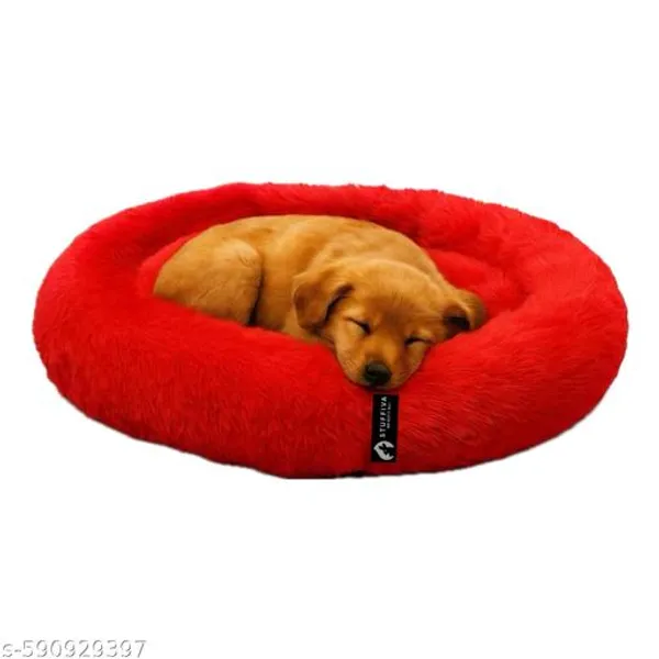 Stuffiva_Oval_Shaped_Faux_Fur_Pet_Bed_For_Dogs_Kittens_And_With_Reversible_Cushion_Washable_Cozy_And_Comfortable_Small_Red