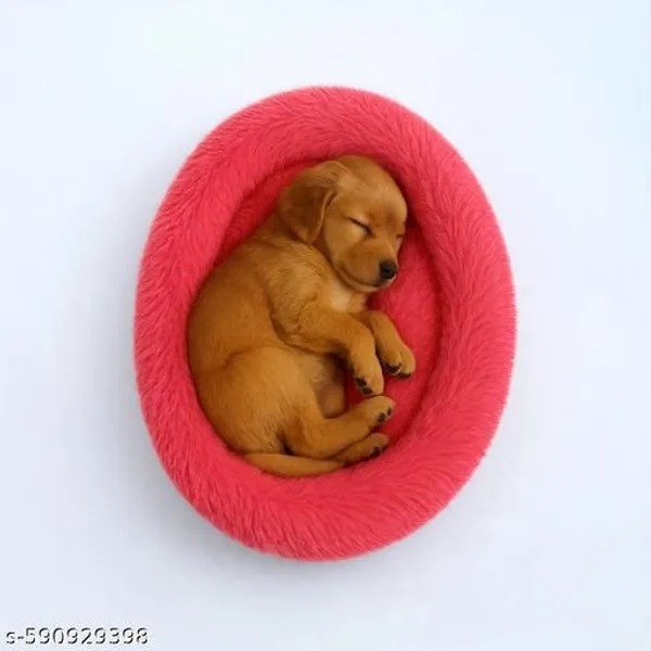 Stuffiva_Oval_Shaped_Faux_Fur_Pet_Bed_For_Dogs_Kittens_And_With_Reversible_Cushion_Washable_Cozy_And_Comfortable_Small_Pink