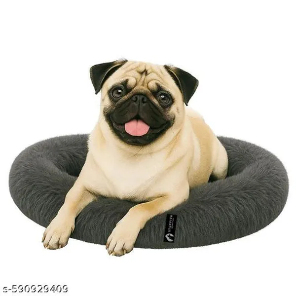 Stuffiva_Oval_Shaped_Faux_Fur_Pet_Bed_For_Dogs_Kittens_With_Reversible_Cushion_Washable_Cozy_And_Comfortable_Medium_Grey