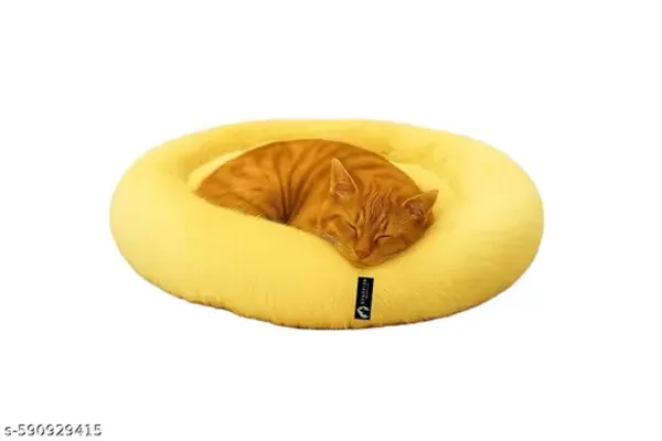 Stuffiva_Oval_Shaped_Faux_Fur_Pet_Bed_For_Dogs_Kittens_With_Reversible_Cushion_Washable_Cozy_And_Comfortable_Small_Yellow