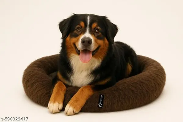 Stuffiva_Oval_Shaped_Faux_Fur_Pet_Bed_For_Dogs_Kittens_With_Reversible_Cushion_Washable_Cozy_And_Comfortable_Medium_Brown