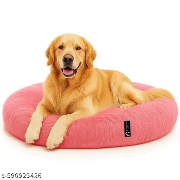 Stuffiva_Oval_Shaped_Faux_Fur_Pet_Bed_For_Dogs_Kittens_With_Reversible_Cushion_Washable_Cozy_And_Comfortable_Large_Pink