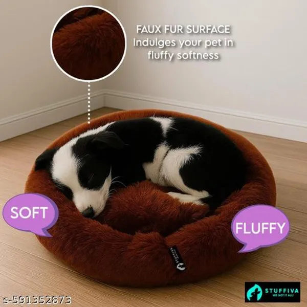 Stuffiva_Oval_Shaped_Faux_Fur_Pet_Bed_For_Dogs_Kittens_With_Reversible_Cushion_Washable_Cozy_And_Comfortable_Small_Brown