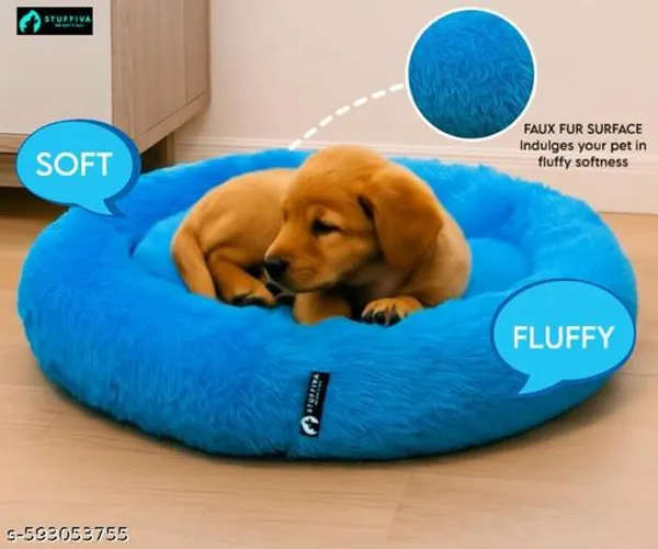 Stuffiva_Oval_Shaped_Faux_Fur_Pet_Bed_For_Dogs_Kittens_With_Reversible_Cushion_Washable_Cozy_And_Comfortable_Small_Blue