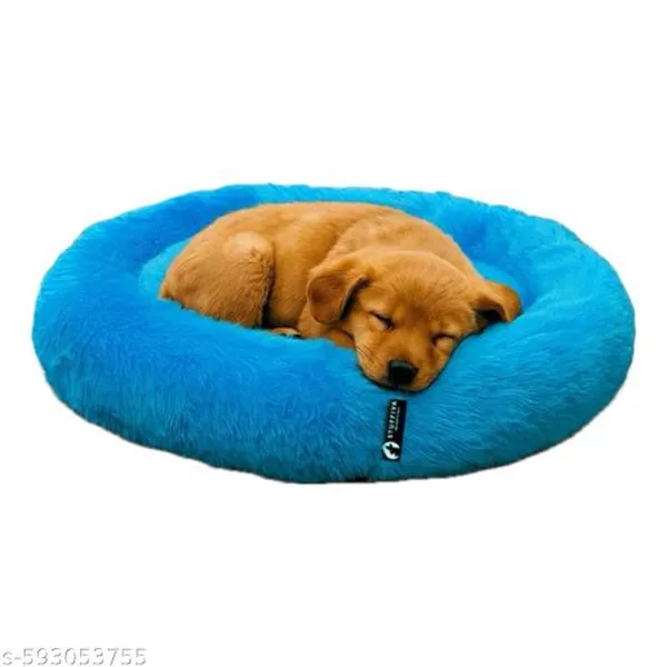 Stuffiva_Oval_Shaped_Faux_Fur_Pet_Bed_For_Dogs_Kittens_With_Reversible_Cushion_Washable_Cozy_And_Comfortable_Small_Blue
