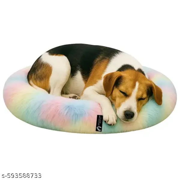 Oval_Shaped_Faux_Fur_Pet_Bed_For_Dogs_Kittens_M_Rainbow