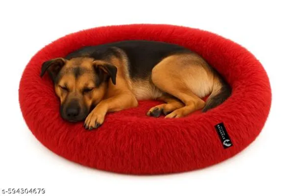 Oval_Shaped_Faux_Fur_Pet_Bed_For_Dogs_Kittens_L_Red