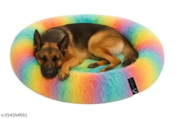 Oval_Shaped_Faux_Fur_Pet_Bed_For_Dogs_Kittens_L_Rainbow