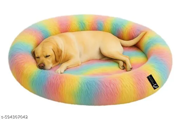 Oval_Shaped_Faux_Fur_Pet_Bed_For_Dogs_Kittens_Xl_Rainbow