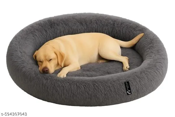 Oval_Shaped_Faux_Fur_Pet_Bed_For_Dogs_Kittens_Xl_Grey