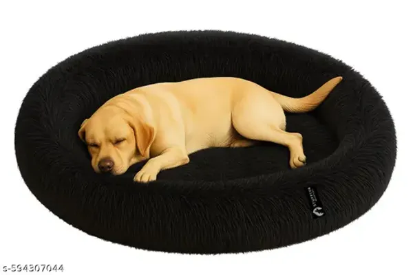 Oval_Shaped_Faux_Fur_Pet_Bed_For_Dogs_Kittens_Xl_Black