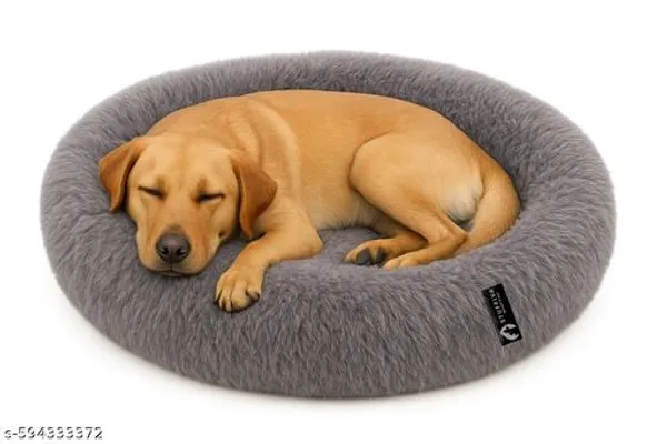 Oval_Shaped_Faux_Fur_Pet_Bed_For_Dogs_Kittens_L_Grey