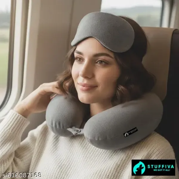 U_Shape_Neck_Pillow_Travelling_Headrest_With_Eye_Mask_Neck_Pillow_Npu_Grey