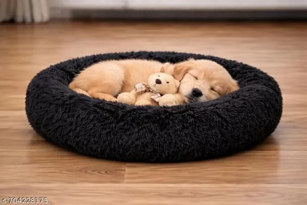 Donut_Shape_Pet_Bed_For_Puppy_Cat_Soft_Fur_Washable_Blue_S