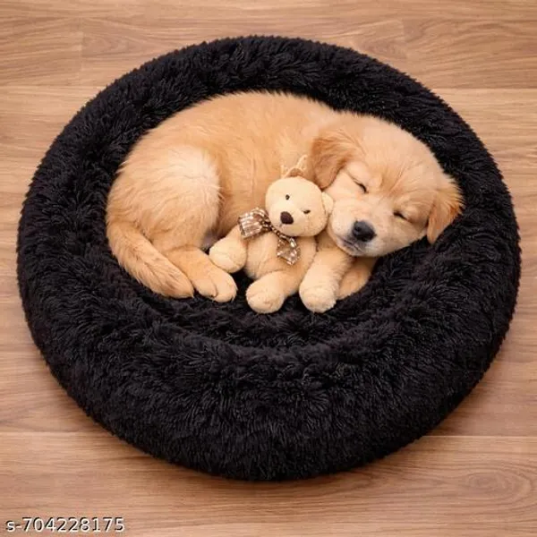 Donut_Shape_Pet_Bed_For_Puppy_Cat_Soft_Fur_Washable_Blue_S
