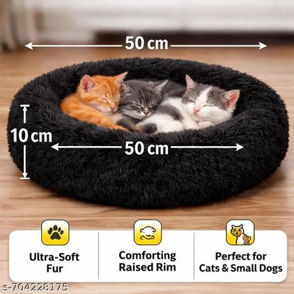 Donut_Shape_Pet_Bed_For_Puppy_Cat_Soft_Fur_Washable_Blue_S