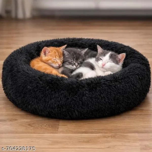Donut_Shape_Pet_Bed_For_Puppy_Cat_Soft_Fur_Washable_Blue_S