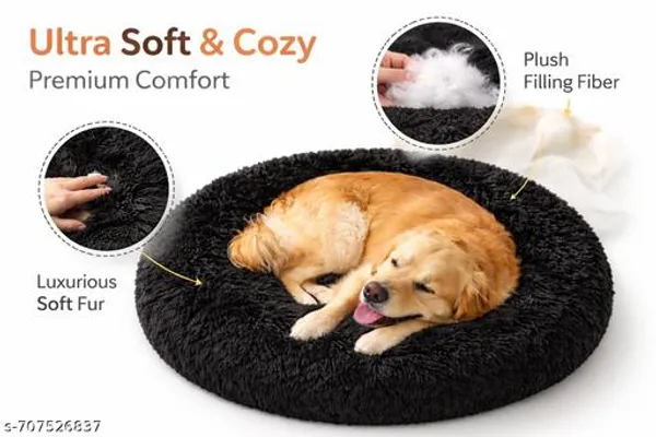 Donut_Shape_Pet_Bed_For_Dog_Soft_Fur_Washable_Black_Extra_Large