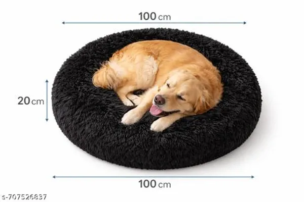 Donut_Shape_Pet_Bed_For_Dog_Soft_Fur_Washable_Black_Extra_Large