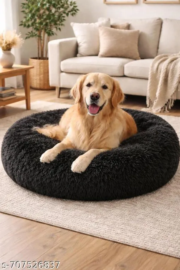 Donut_Shape_Pet_Bed_For_Dog_Soft_Fur_Washable_Black_Extra_Large