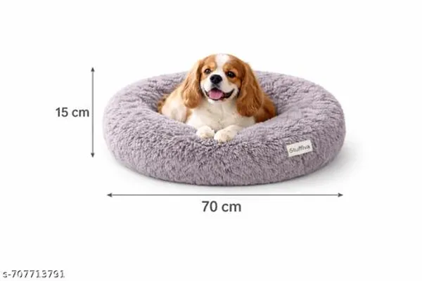 Donut_Shape_Pet_Bed_For_Dogs_Cat_Soft_Fur_Washable_Grey_Large