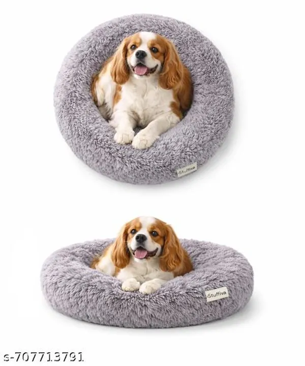 Donut_Shape_Pet_Bed_For_Dogs_Cat_Soft_Fur_Washable_Grey_Large