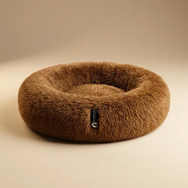 Stuffiva_Oval_Shaped_Faux_Fur_Pet_Bed_For_Dogs_Kittens_With_Reversible_Cushion_Washable_Cozy_And_Comfortable_Large_Brown