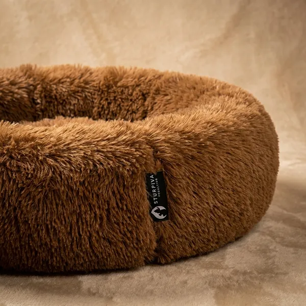 Stuffiva_Oval_Shaped_Faux_Fur_Pet_Bed_For_Dogs_Kittens_With_Reversible_Cushion_Washable_Cozy_And_Comfortable_Large_Brown