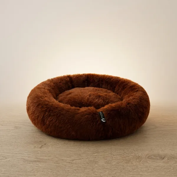 Stuffiva_Oval_Shaped_Faux_Fur_Pet_Bed_For_Dogs_Kittens_With_Reversible_Cushion_Washable_Cozy_And_Comfortable_Small_Brown