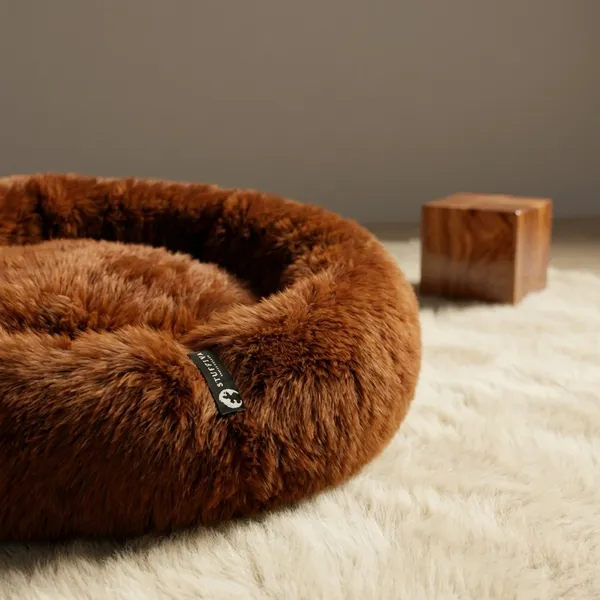 Stuffiva_Oval_Shaped_Faux_Fur_Pet_Bed_For_Dogs_Kittens_With_Reversible_Cushion_Washable_Cozy_And_Comfortable_Small_Brown