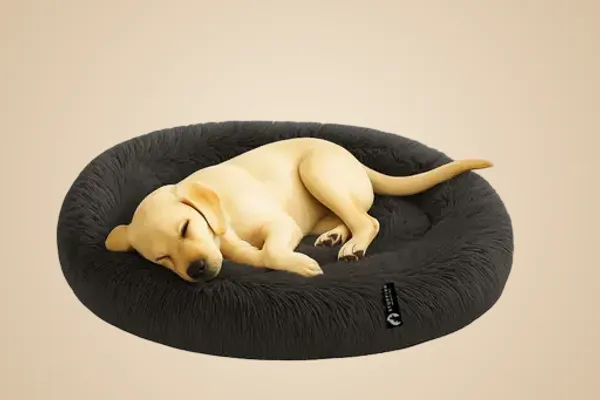 Stuffiva_Oval_Shaped_Faux_Fur_Pet_Bed_For_Dogs_Kittens_With_Reversible_Cushion_Washable_Cozy_And_Comfortable_Small_Black