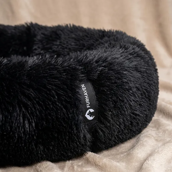 Stuffiva_Oval_Shaped_Faux_Fur_Pet_Bed_For_Dogs_Kittens_With_Reversible_Cushion_Washable_Cozy_And_Comfortable_Small_Black