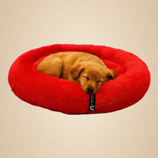 Stuffiva_Oval_Shaped_Faux_Fur_Pet_Bed_For_Dogs_Kittens_And_With_Reversible_Cushion_Washable_Cozy_And_Comfortable_Small_Red