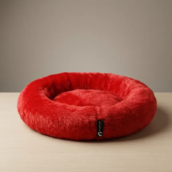Stuffiva_Oval_Shaped_Faux_Fur_Pet_Bed_For_Dogs_Kittens_And_With_Reversible_Cushion_Washable_Cozy_And_Comfortable_Small_Red