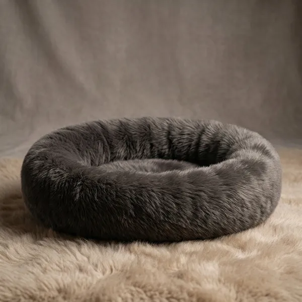 Stuffiva_Oval_Shaped_Faux_Fur_Pet_Bed_For_Dogs_Kittens_With_Reversible_Cushion_Washable_Cozy_And_Comfortable_Small_Grey