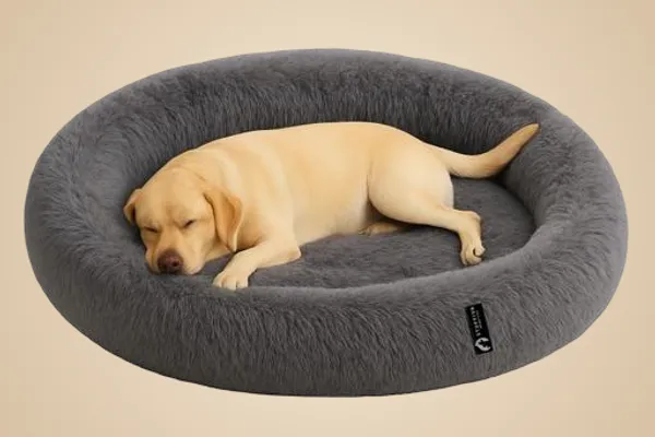 Stuffiva_Oval_Shaped_Faux_Fur_Pet_Bed_For_Dogs_Kittens_With_Reversible_Cushion_Washable_Cozy_And_Comfortable_Extra_Large_Grey