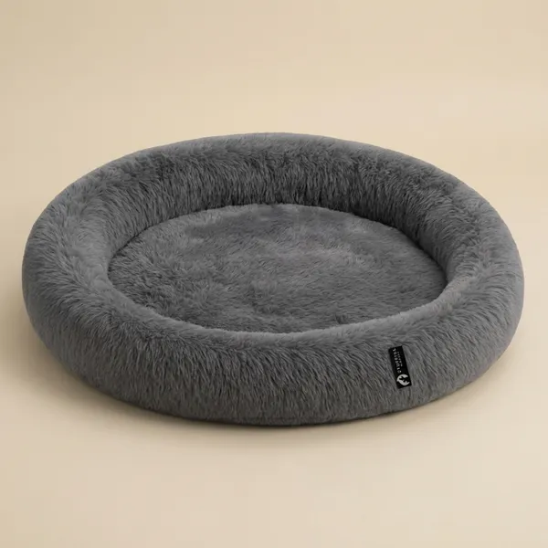 Stuffiva_Oval_Shaped_Faux_Fur_Pet_Bed_For_Dogs_Kittens_With_Reversible_Cushion_Washable_Cozy_And_Comfortable_Extra_Large_Grey