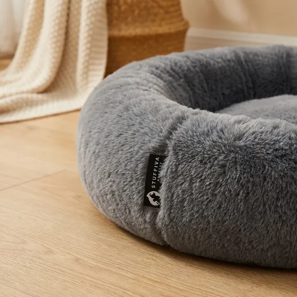 Stuffiva_Oval_Shaped_Faux_Fur_Pet_Bed_For_Dogs_Kittens_With_Reversible_Cushion_Washable_Cozy_And_Comfortable_Extra_Large_Grey