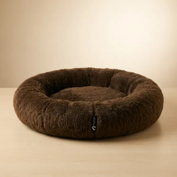 Stuffiva_Oval_Shaped_Faux_Fur_Pet_Bed_For_Dogs_Kittens_With_Reversible_Cushion_Washable_Cozy_And_Comfortable_Medium_Brown